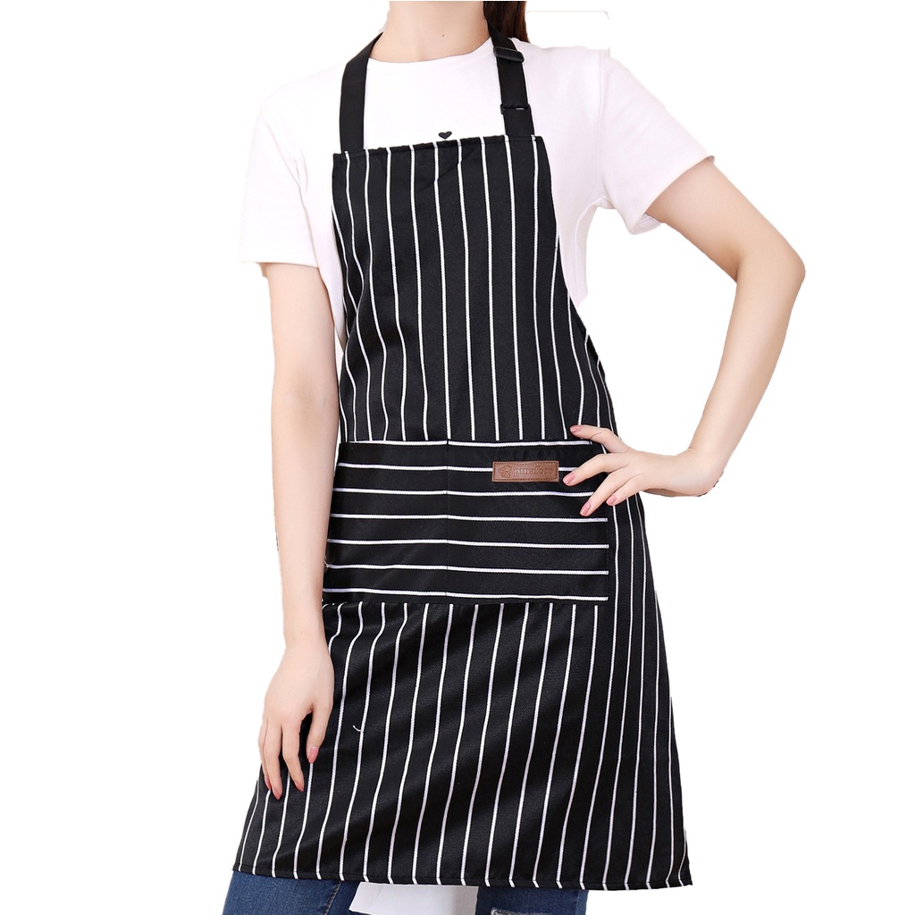 Adjustable Adult Black Stripe Hang Neck Apron 2 Pockets Chef Waiter ...