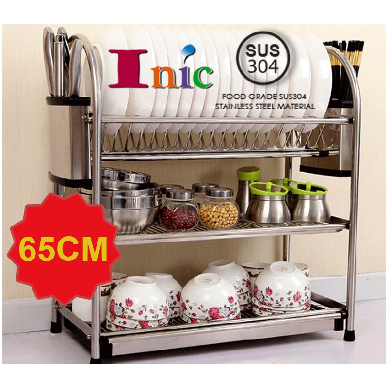 SUS 304 Stainless Steel 3 Tier Dish  Rack  With Knife Block 