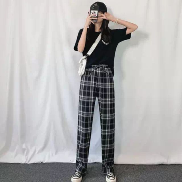 black and white check pants womens