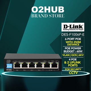 D-LINK DES-F1006P-E 250M 6Port network Switch with 4 POE Ports and 2 Uplink Ports POE Power 60W for CCTV Surveillance
