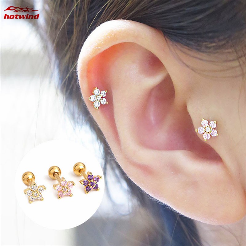 Efulgenz Stud Earrings 14 K Gold Plated Hypoallergenic Floral Cubic Zirconia Step Daisy Studs Pierced for Women Girls color options 