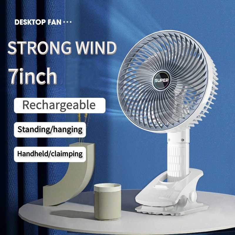 Kipas Mini Portable Fan Table Fan Desktop Fan Handheld fan Clip fan Hanging fan Rechargeable Strong Wind 350° adjustable