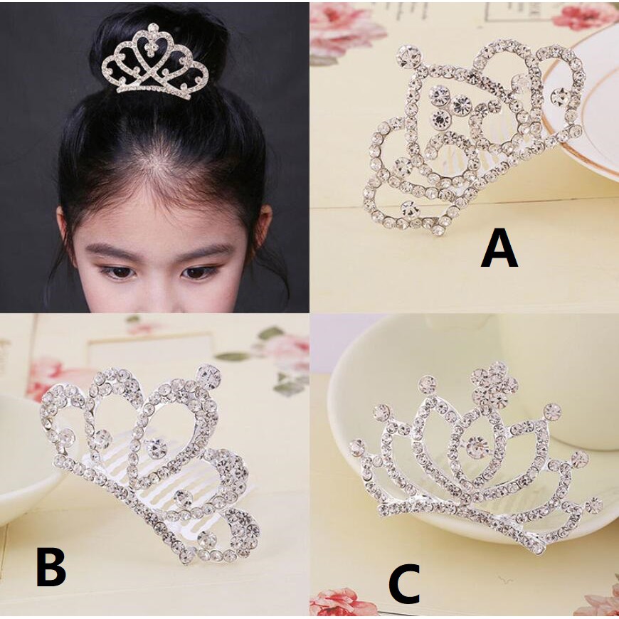 Kids Girls Crown Hair Comb Sweet Crystal Tiara Crown Headbands