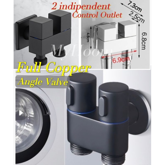 Copper 2 way Angle valve. Water valve. Washing machine area water tap. Mini tap. Dish washer tap. 1 in 2 out tap