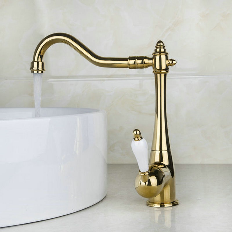 Bathroom Brass Deck Mount Sink Basin Swivel Spout Mixer Faucet Chrome Plated Tap 
