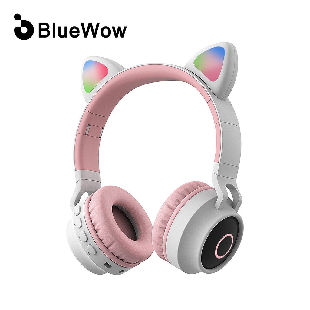 BlueWow BT-028C LED Cat Ear Cute Macarons Color Wireless Bluetooth Headset Laday Music Party Over-Ear Headphones Stereo