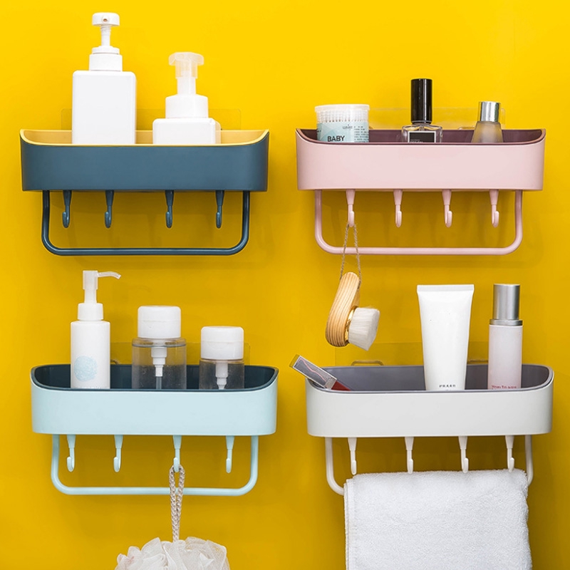 Bathroom Shelf Multifunction Wall Mounted Portable Bathroom Organizer With Towel Rack Shower Kitchen Rack Storage Shopee Malaysia