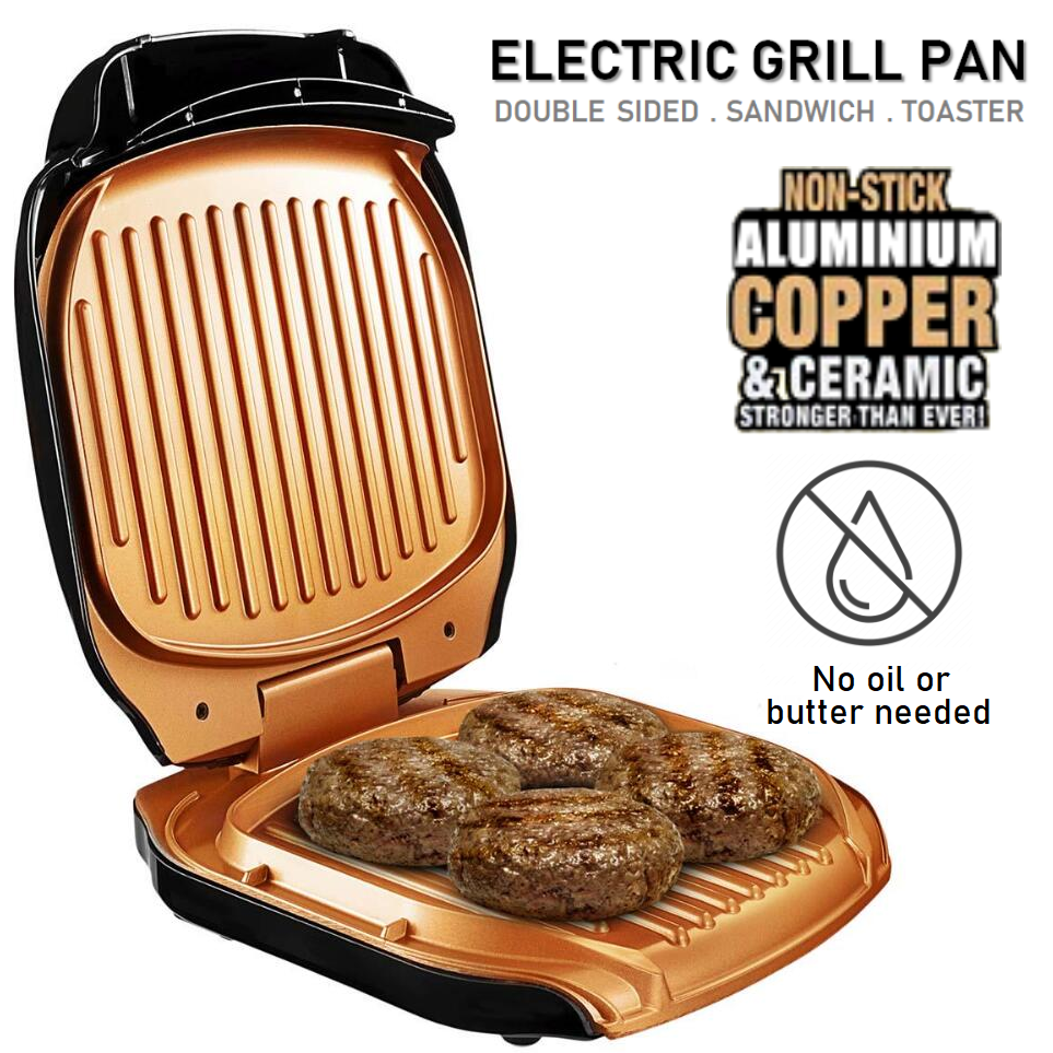 Double Sided Electric Aluminum Copper Pizza Panini Waffle Sandwich Maker Toaster Barbecue BBQ Grill Non-Stick Baking Pan