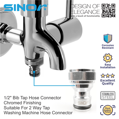 Sinor S02C Stainless Steel Bib Tap Nozzle Adapter Hose Connector