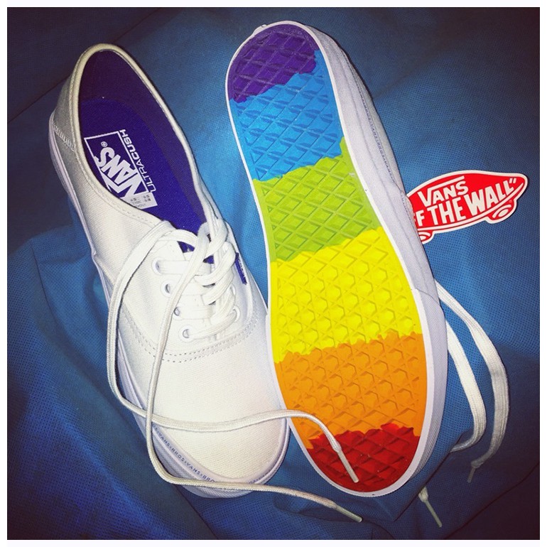 white vans with rainbow bottom