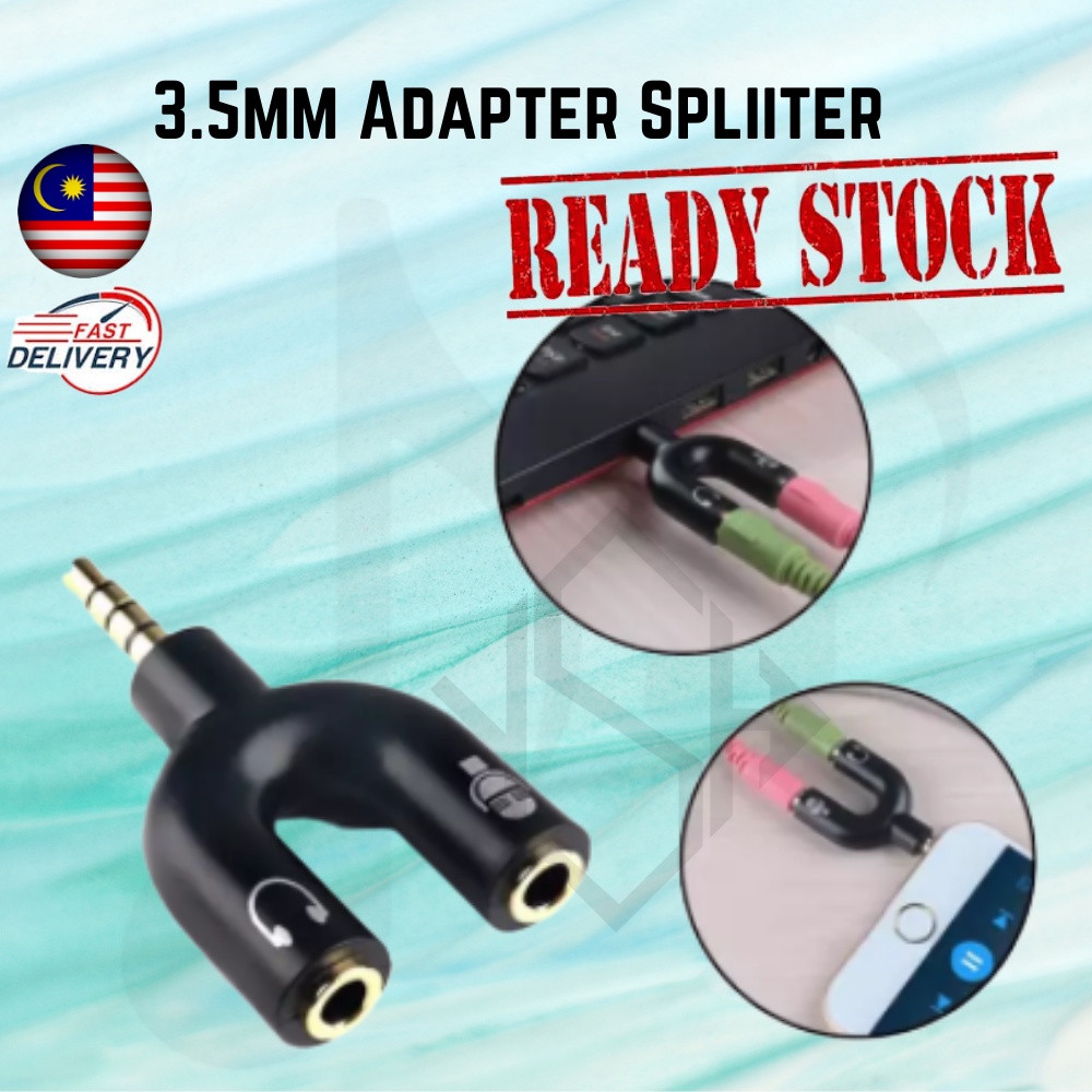 3.5mm Splitter Stereo Plug Ushape Audio Mic & Headphone Earphone