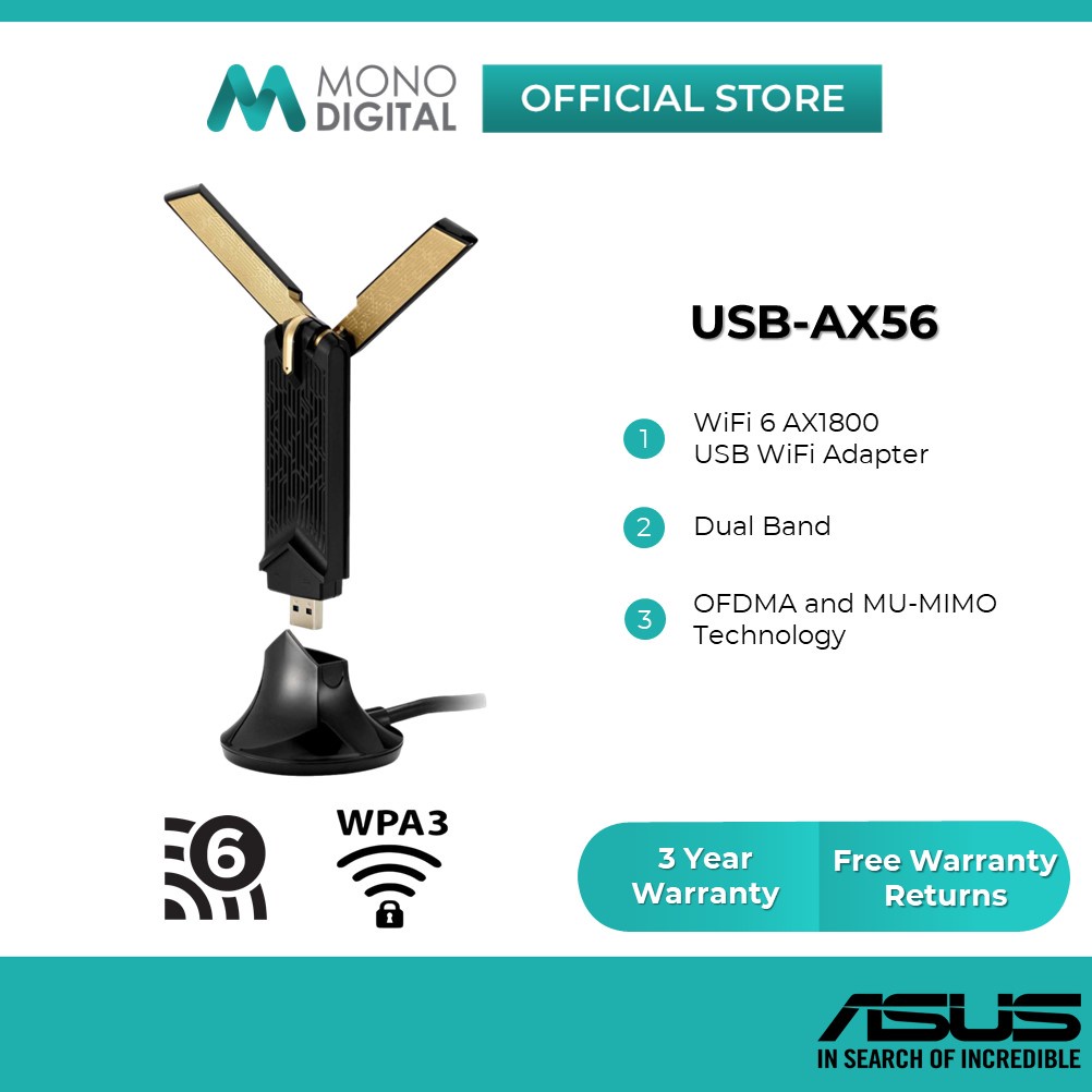 Asus Usb Ax56 Ax1800 Dual Band Usb Wifi 6 802 11ax Usb Wifi Adapter With 2 External Antennas