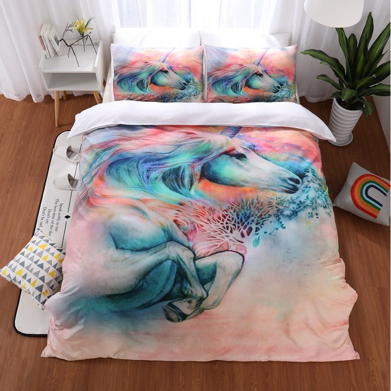 Unicorn Bedding Set Cartoon Single Bed Duvet Cover Animal For Kids