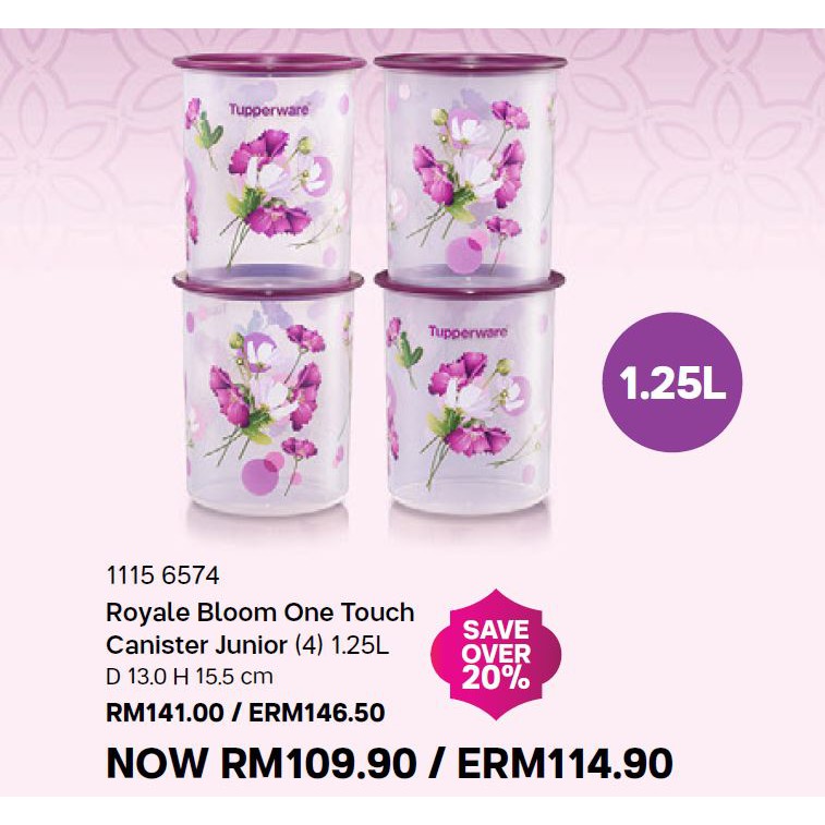 New Tupperware Royale Bloom One Touch
Canister Junior (4) 1.25L