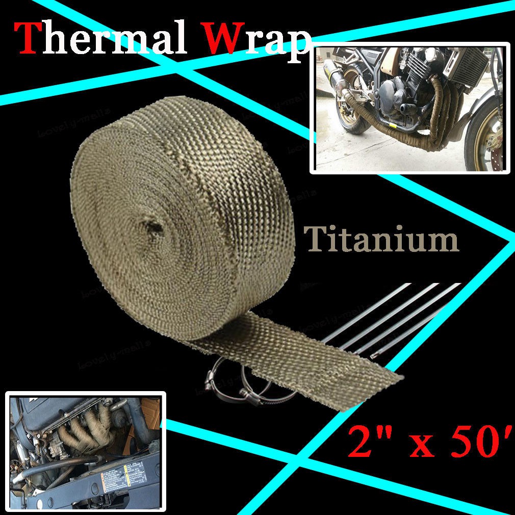 2" x 50FT Exhaust Header Fiberglass Heat Wrap Tape w/ 5 Steel Ties Yellow E