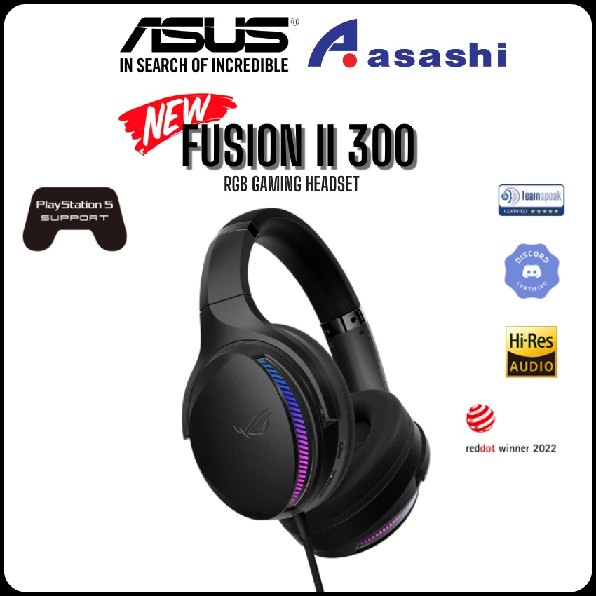 ASUS ROG FUSION II 300 RGB Gaming Headset - Deep Bass 7.1 Surround ,AI Beamforming Microphones with AI Noise Cancelation