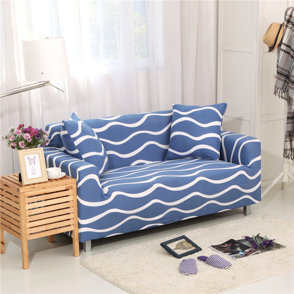 White Stripes Universal Stretch Couch Sofa Covers Blue Slipcovers