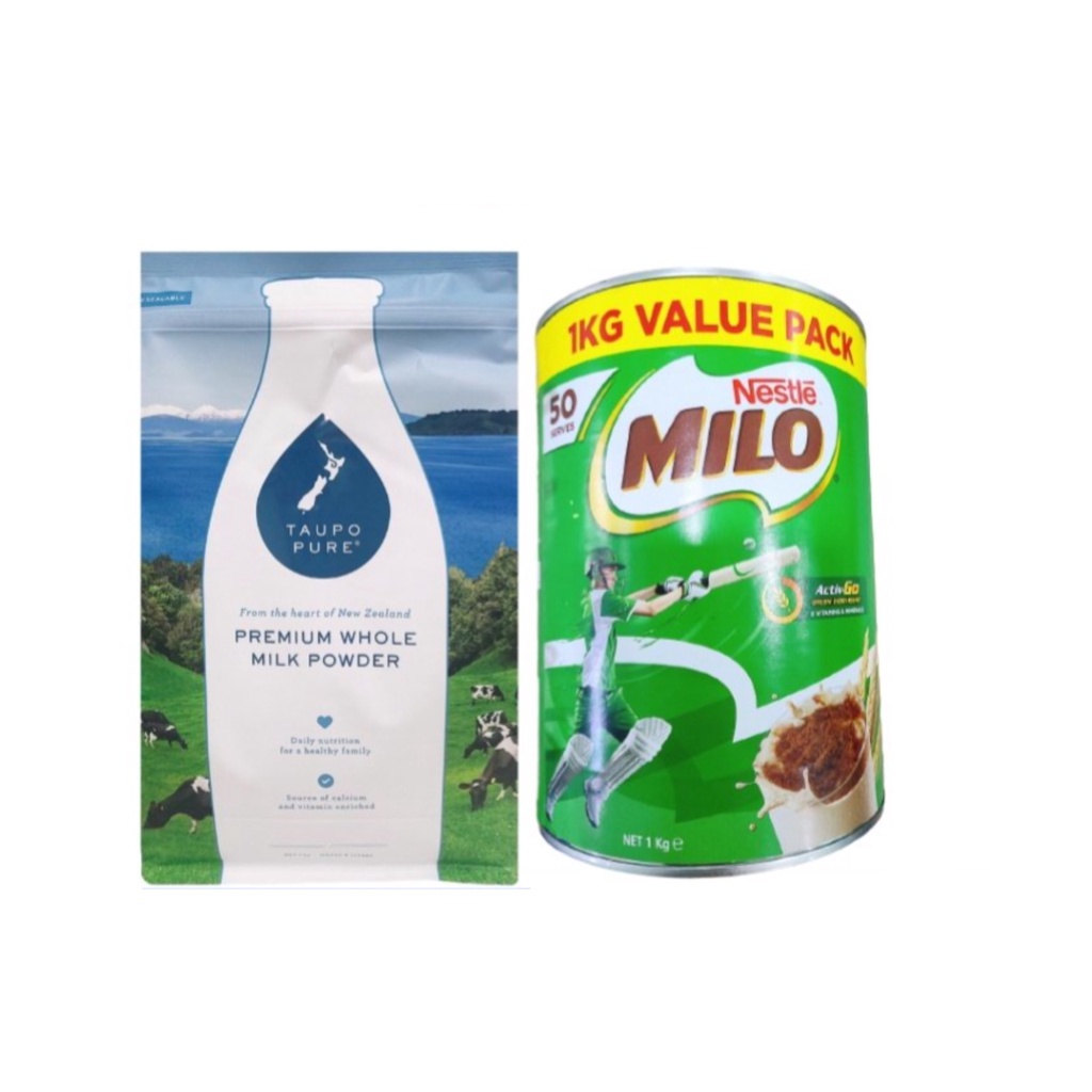 Taupo Pure Whole Cream Milk Powder 1Kg + Milo Powder Milk 1Kg Shopee
