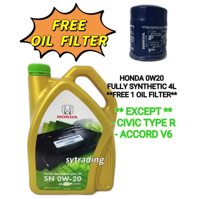Honda SN 0W20 Ultra Green Engine Oil Fully Synthetic 0W20 4L + FREE