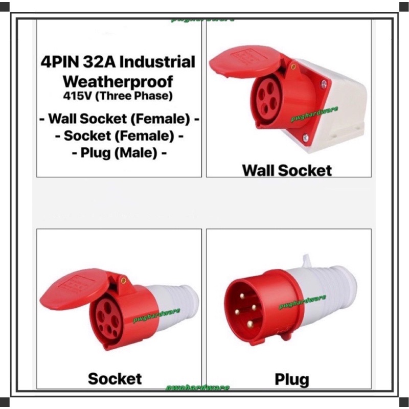 4PIN 32A/415V Industrial Weatherproof Plug , Socket And Wall Socket ...