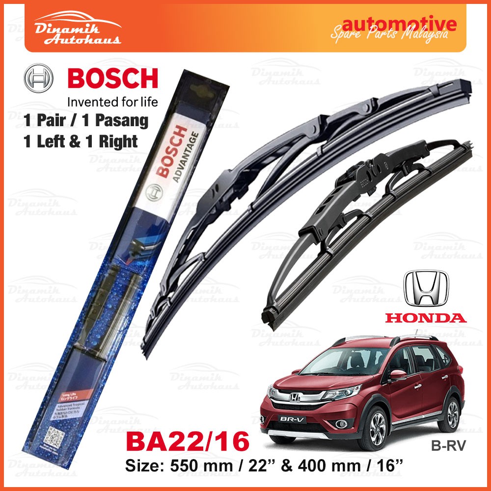 Honda Brv Car Front Windscreen U Hook Wiper Size 22 16 Inch 1 Pair Bosch Advantage Ba22 Ba16 Wiper Shopee Malaysia