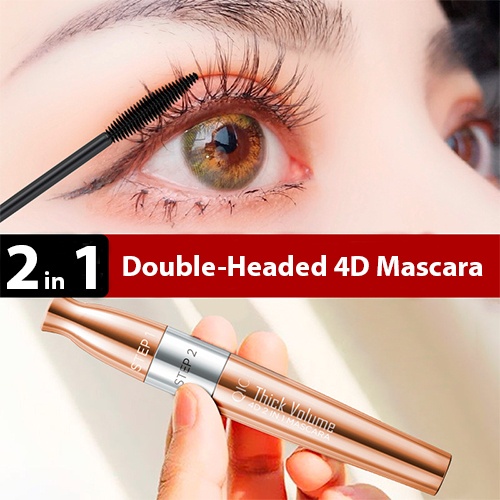 QIC double-headed 4D mascara waterproof, non-smoothing, curling and lengthening eyelashes, base crea