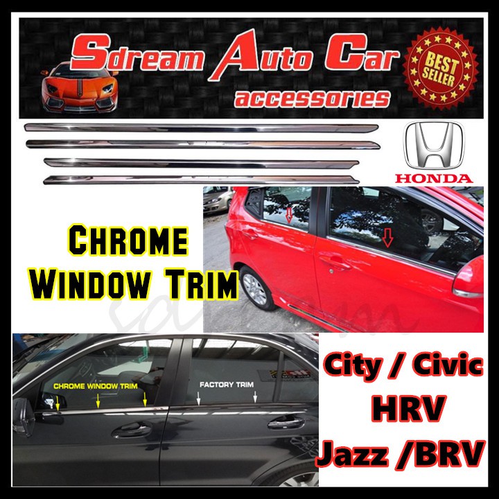 Honda City/Civic/HRV/Jazz/BRV Window Chrome Lining / Door Belt Moulding