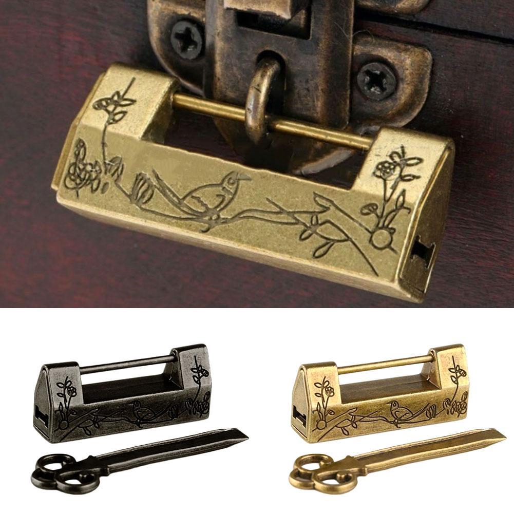 Chinese Vintage Antique Lock Old Style Locks Excellent Brass Carved Word Padlock 
