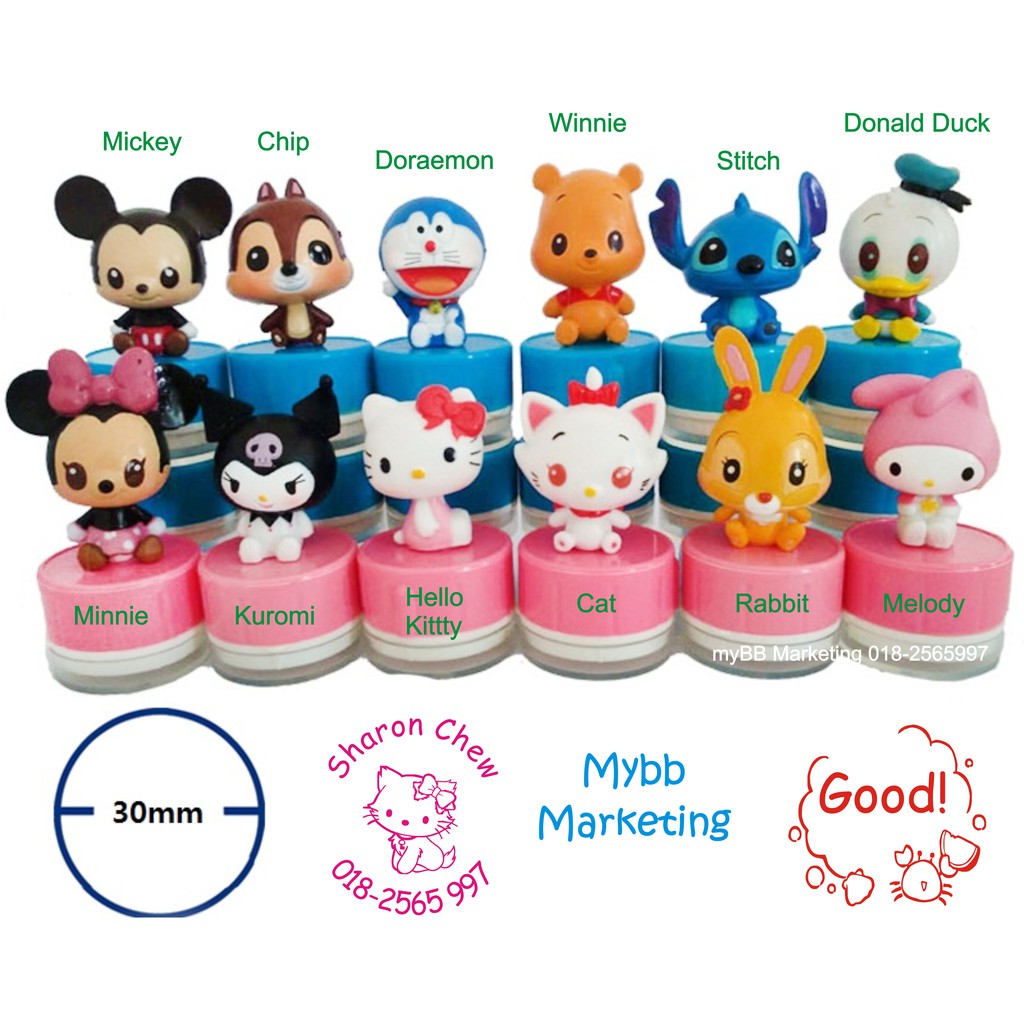 (CE) 3D Cartoon Stamp Chop, Name Chop, selfinking ready stock