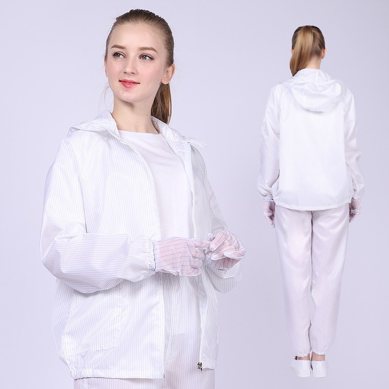 Clean room suit 2 in 1 Ppe Protective Suit Washable Antistatic Coverall Men Work Wear esd Baju Bengkel Working Overall Workshop Clothes Jacket Kerja and Pants Lab suit labour Worker Electronic Food Safety Factory Kilang Uniform Chemical Clothing