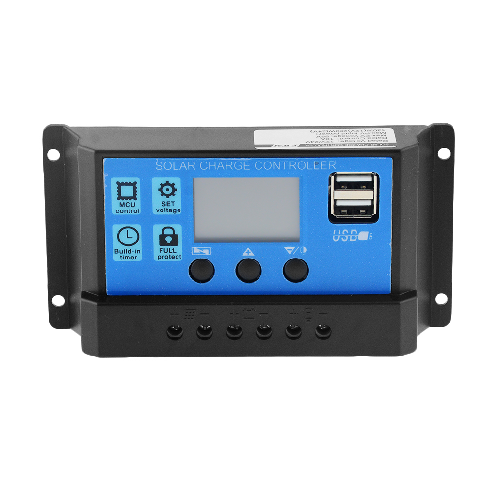 60A/50A/40A/30A/20A/10A 12V 24V Auto Solar Charge Controller Pwm Controllers Lcd Dual Usb 5V Output Solar Panel Pv Regul