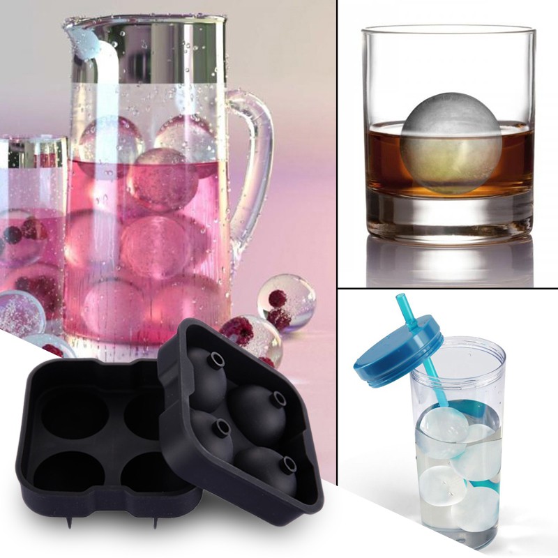 Buy Ice Cube Ball Maker Mold 4 Large Sphere Mold Silicone SeeTracker