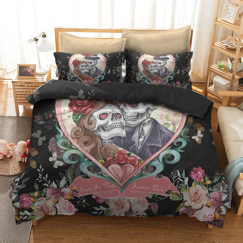 Yi Chu Xin 3d Flower Couple Skull Duvet And Bedding Sets King Size Black Duvet Cover Set With Pillowcase Bedclothes Bedl Shopee Malaysia