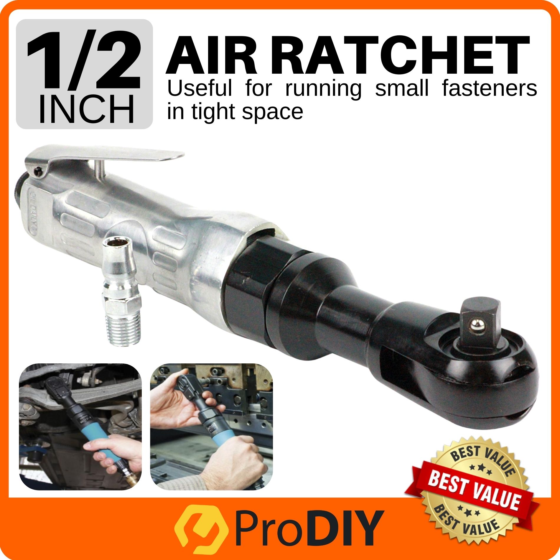 1/2" Inch Air Ratchet Square Head Drive Air Powered Drive Angle Impact Ratchet Socket Wrench ( Stainless Steel ) PD