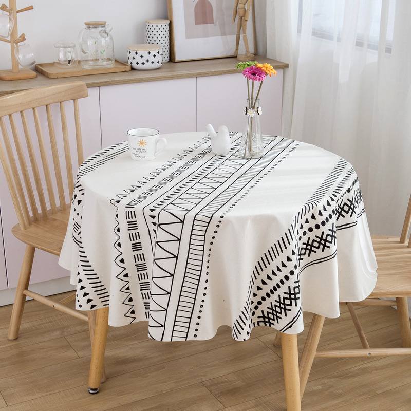 Table Cloth Round Folk Custom, White Table Linens Round
