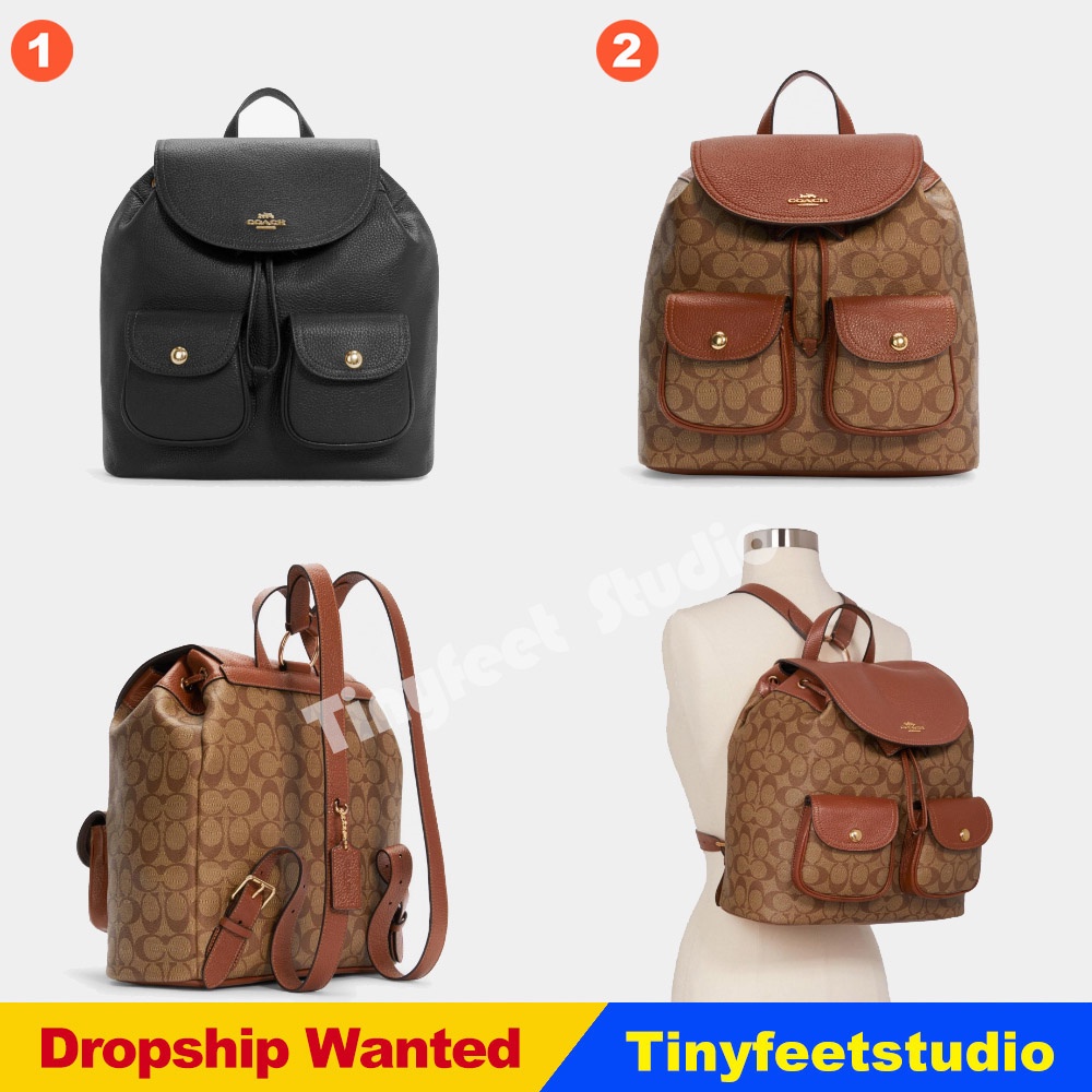 Coach 6145 C4611 Pennie Medium Backpack Leather Signature Canvas Women Bag