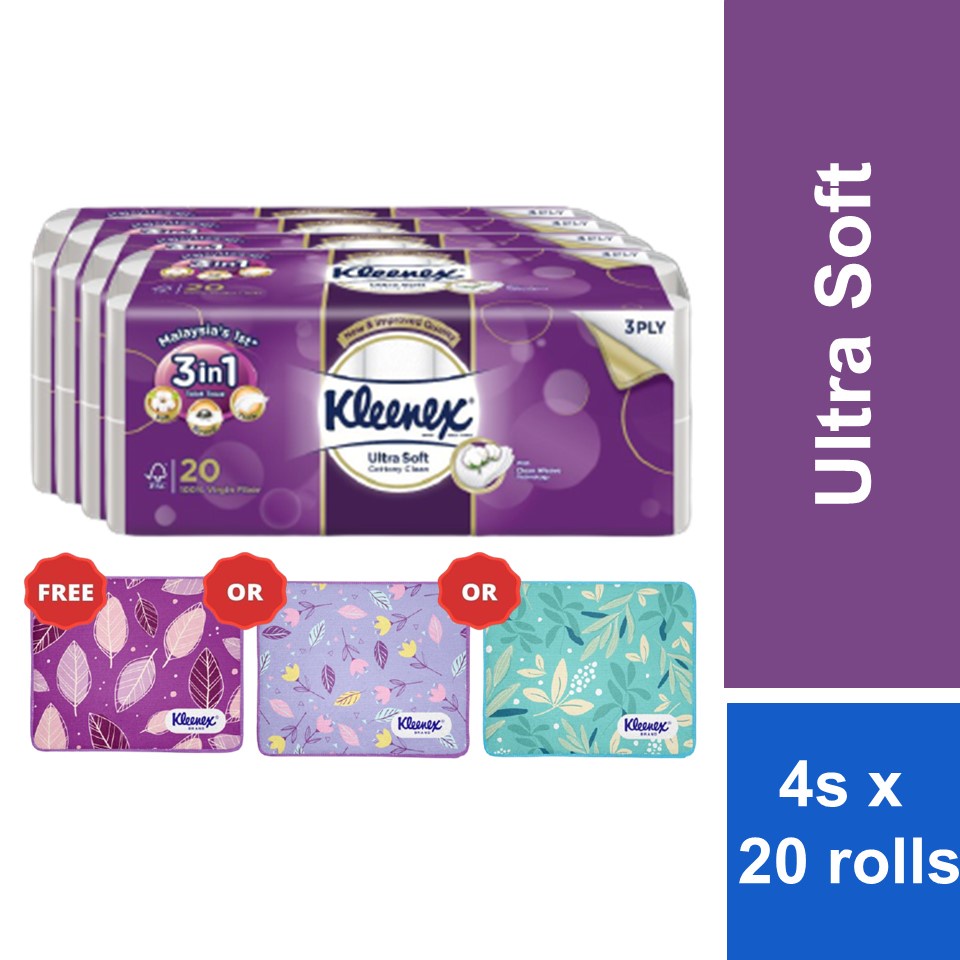 Kleenex Bath Tissue Clean Care Regular (3 Ply 4s x 20R) [Free Kleenex