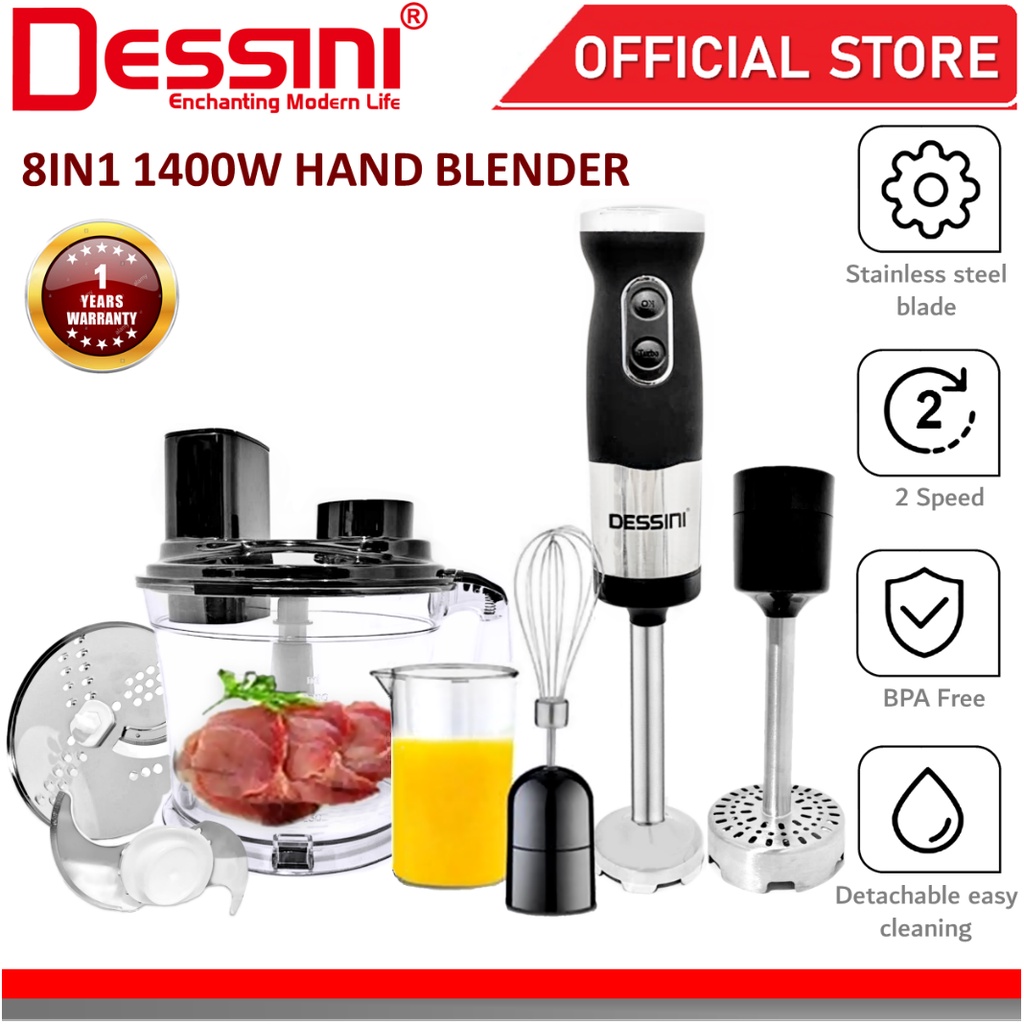 DESSINI ITALY 8 IN 1 Hand Blender Chopper Mixer Grinder Juicer Food Processor Stainless Steel Knife Blade Pengisar