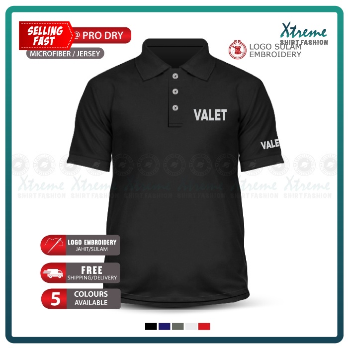Microfiber Polo T Shirt Valet Parking Hotel Apartment Service Baju Tee Lelaki Office Service Uniform Embroidery Jahit