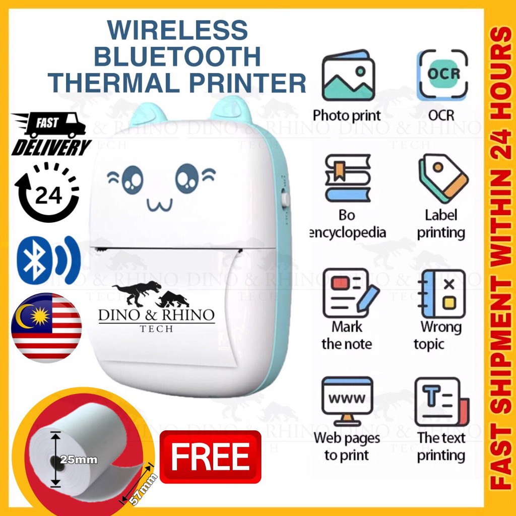 READY STOCK Bluetooth Portable Pocket Mini Thermal Printer Scanner Wireless Phone Printing Barcode IOS Android Receipt