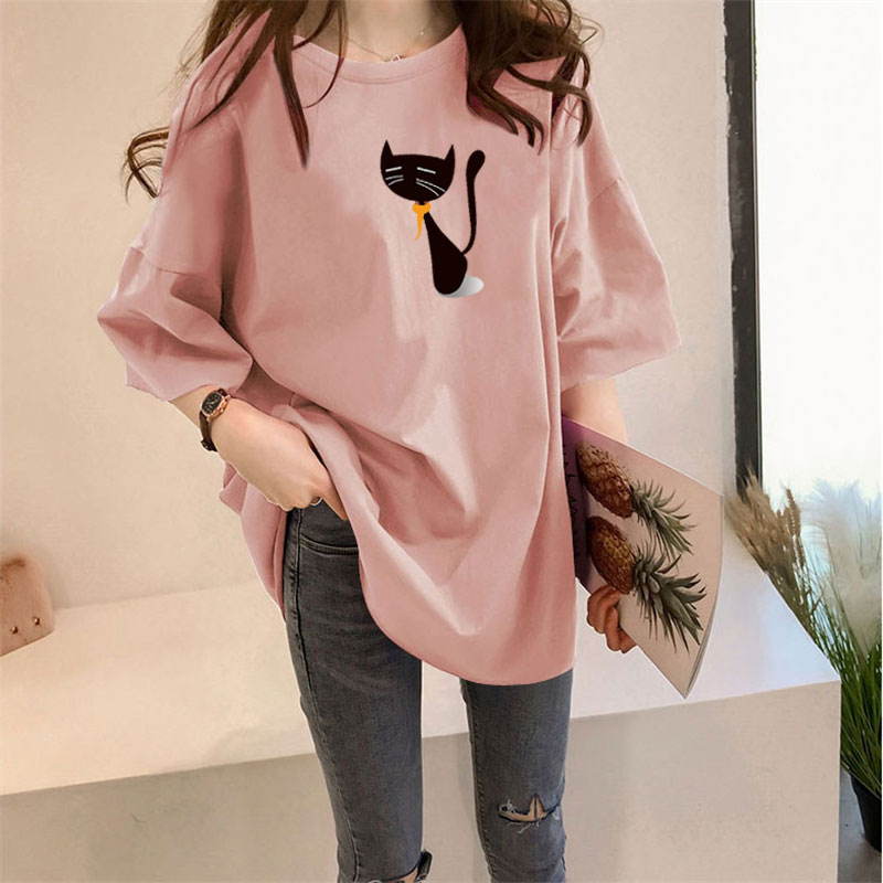 Women Korean Loose Short sleeve blouse Fashion Cartoon print T-shirt Girl's  Tops clothes | Shopee Malaysia