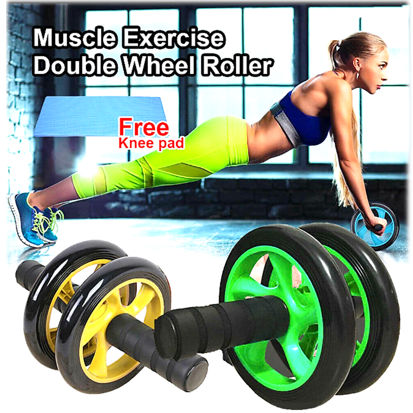FREE GIFT + Double Wheels Ab Roller Abdominal wheel ABS Fitness Gym Yoga Mat