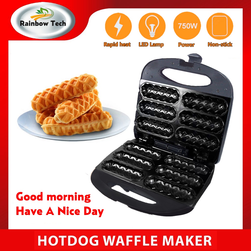 ◊๑Original Electric Hotdog Waffle Maker Pan (Black) Easy Clean, Non-Stick，750W