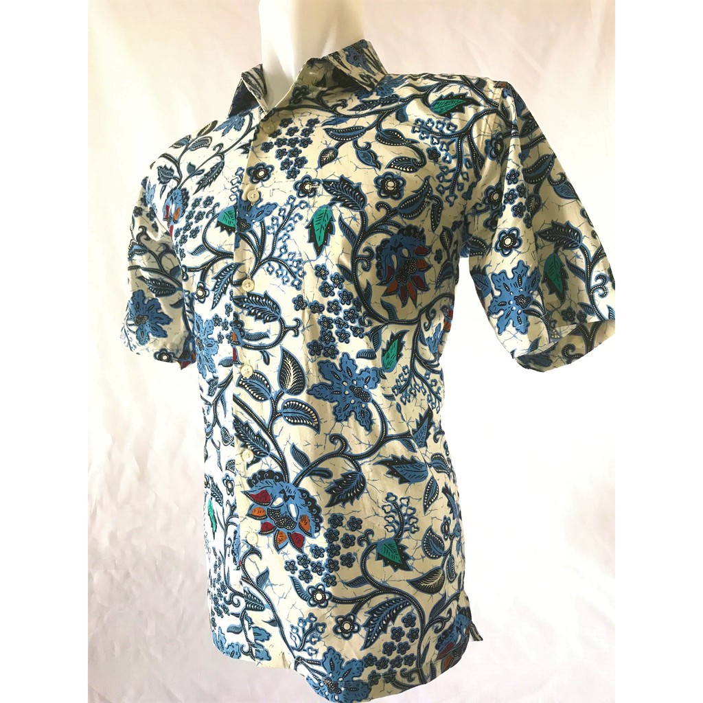  Baju  Batik  Kemeja Batik  Lengan Pendek Putih READY 