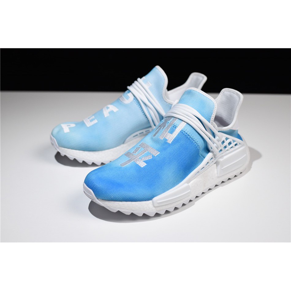 blue human race shoes