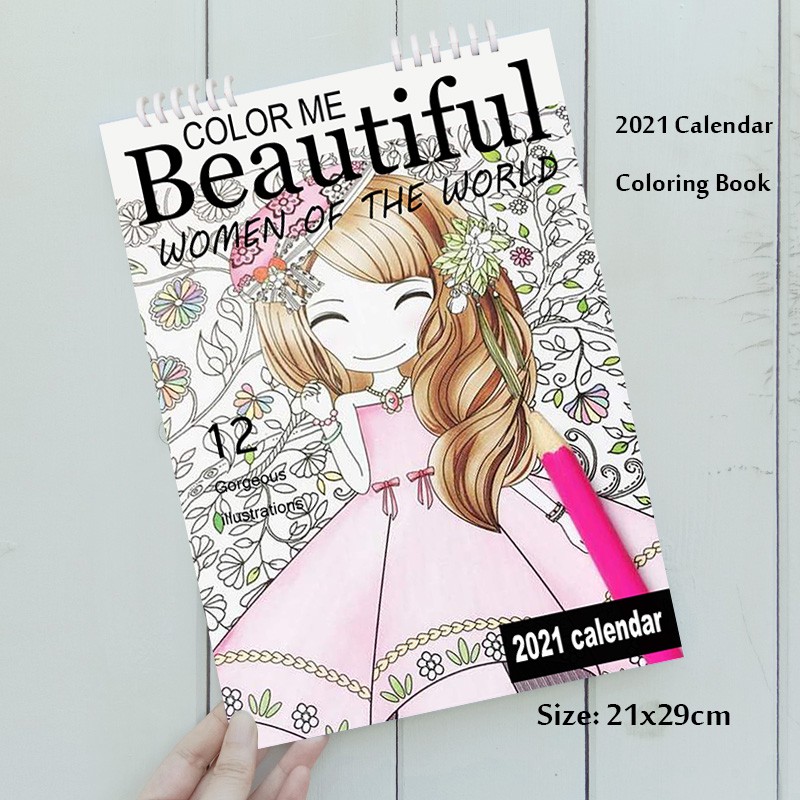 Download Beautiful women coloring book for adult with 2021 calendar | Shopee Malaysia