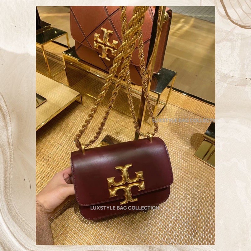 Small) 🆕 Authentic Original Tory Burch Eleanor Small Convertible Shoulder  Italian Leather Bag Red Wine | Shopee Malaysia