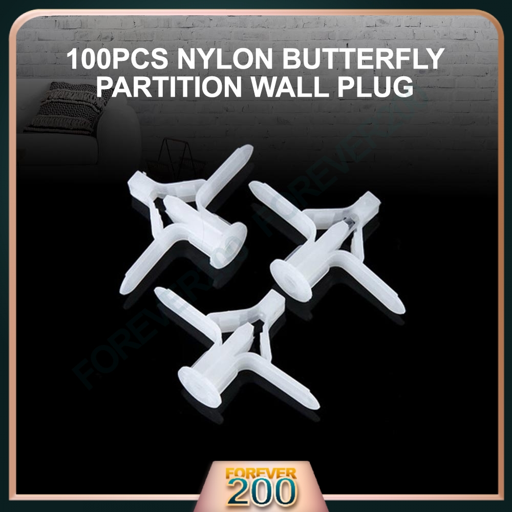 Nylon 100 Pcs Butterfly Wall Plug For Hollow Partition Wall Ceiling Plaster Screw Plug High Quality Ready Stock Malaysia