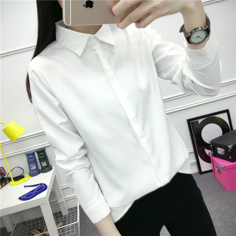 Kemeja putih  baju  baju  wanita lengan panjang baru Shopee  