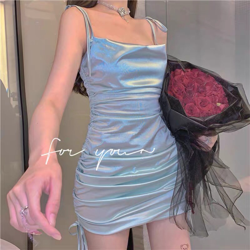Baby Blue Silk Bodycon Dress Light Blue Sexy Pack Hip Dress